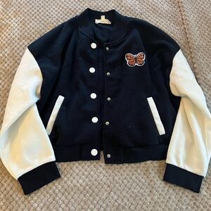 Pink Republic Black and White Varsity Jacket with Butterfly Emblem